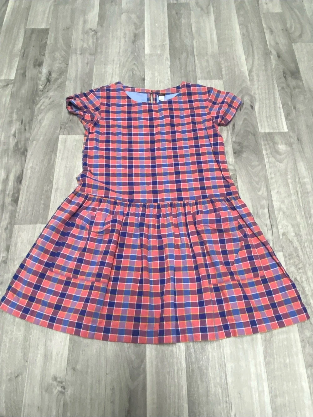 Girls Pink and Blue Plaid Short Sleeve Dress